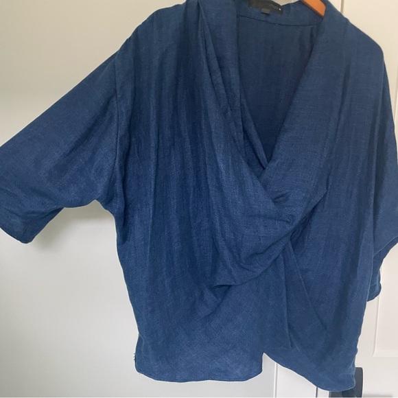 ZARA 100% Linen Draped Blouse INDIGO — ZW COLLECTION, LIMITED EDITION - Picture 9 of 15